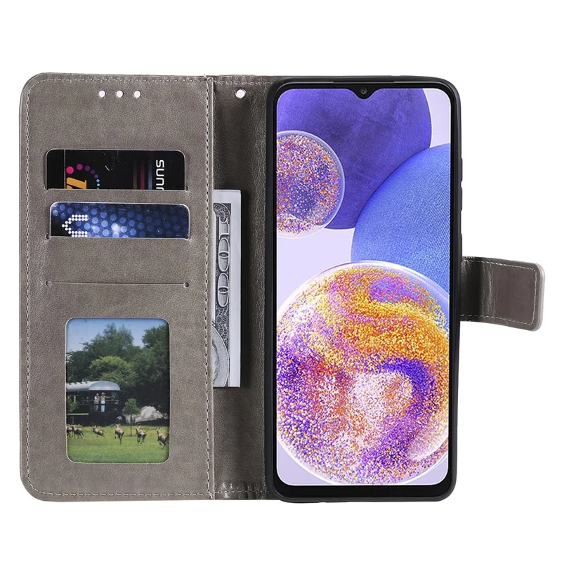For Oppo A16/A16s/A54s Mandala Flower Imprinted PU Leather Phone Cover Shockproof Wallet Stand Case with Strap - Grey