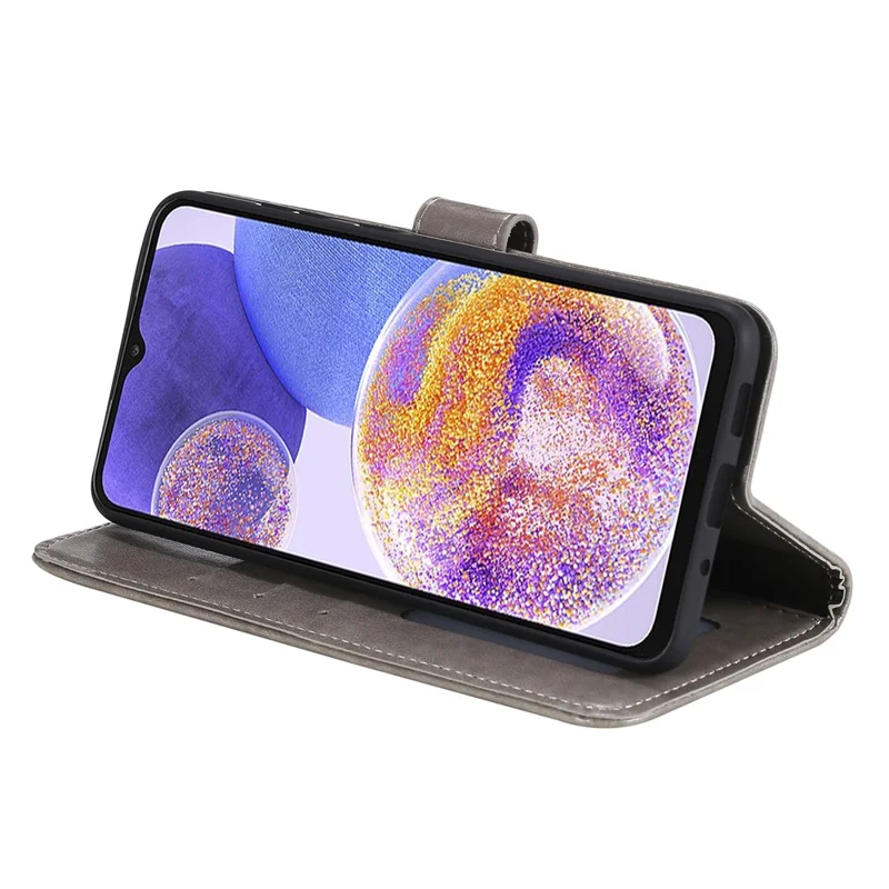 For Oppo A16/A16s/A54s Mandala Flower Imprinted PU Leather Phone Cover Shockproof Wallet Stand Case with Strap - Grey