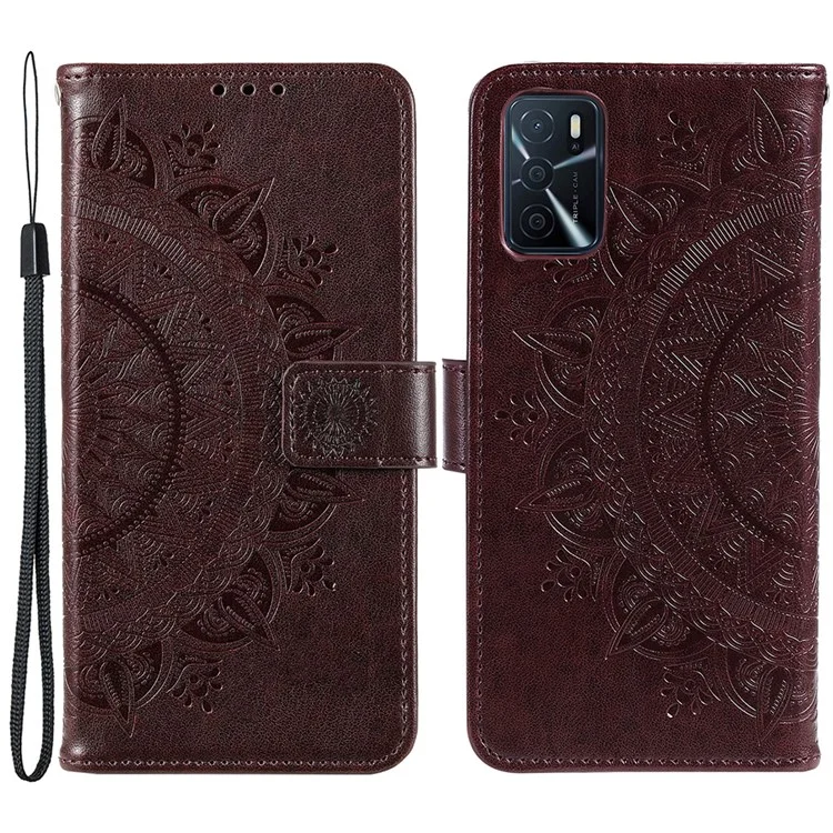 Para Oppo A16/a16s/a54s Mandala Flor Impresso Pelo Pelo de Capelo Pelo Capa de Choqueta de Choque Casa Com Altura - Castanho