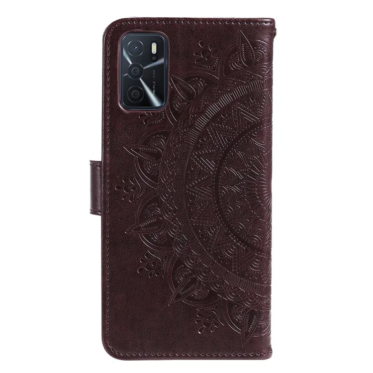 Para Oppo A16/a16s/a54s Mandala Flor Impresso Pelo Pelo de Capelo Pelo Capa de Choqueta de Choque Casa Com Altura - Castanho