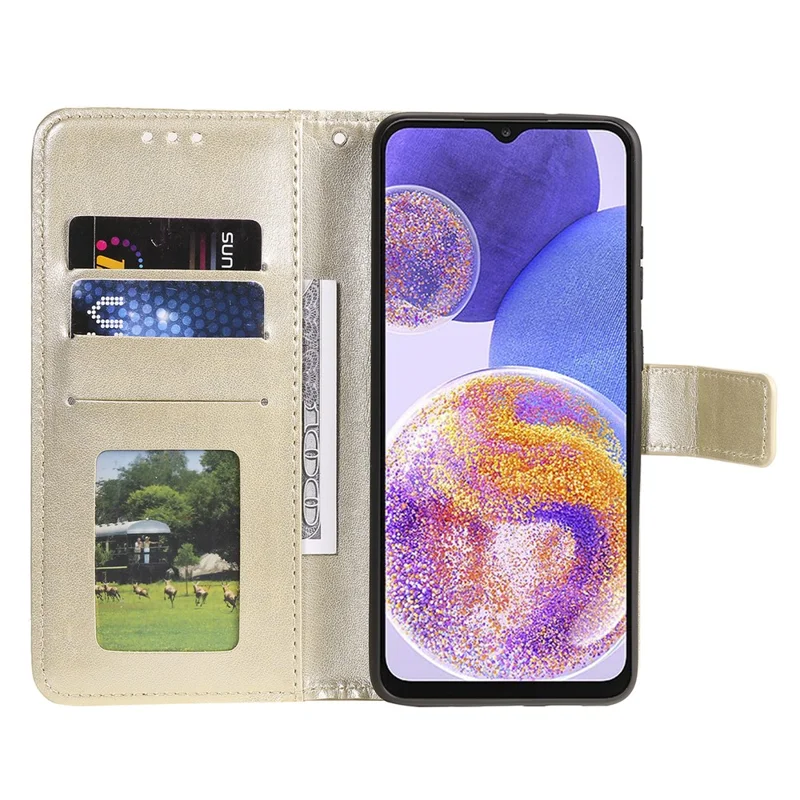 For Oppo A16/A16s/A54s Mandala Flower Imprinted PU Leather Phone Cover Shockproof Wallet Stand Case with Strap - Gold