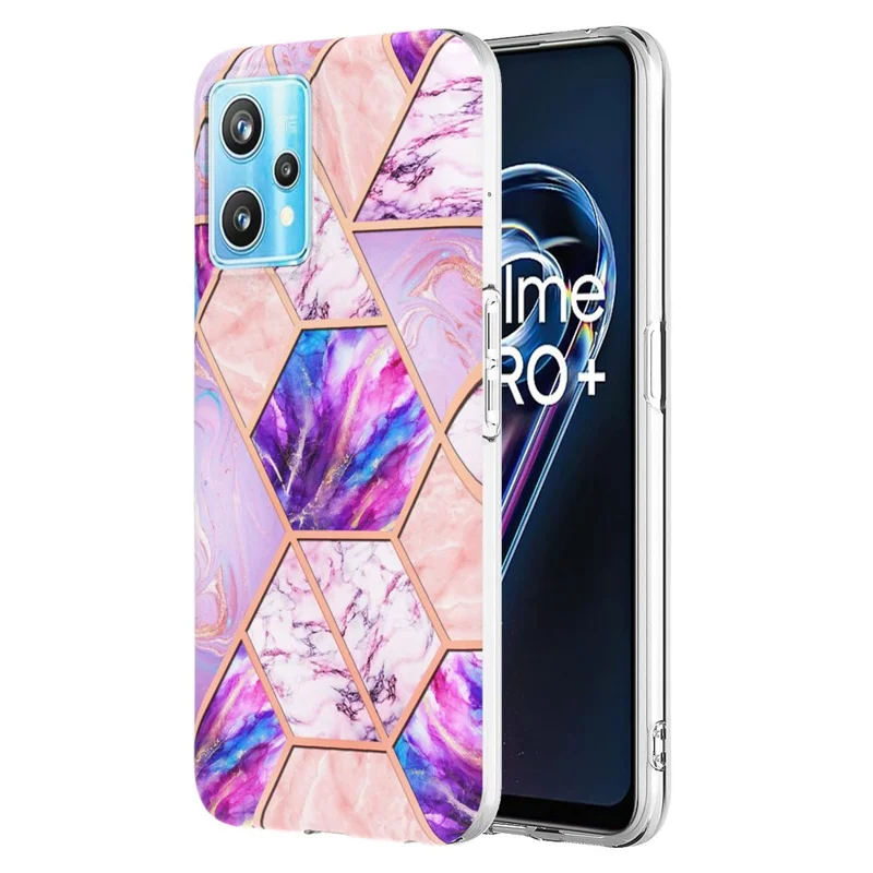 For Realme 9 Pro+ Case Splicing IMD Marble Pattern Electroplated TPU Back Cover - Light Purple