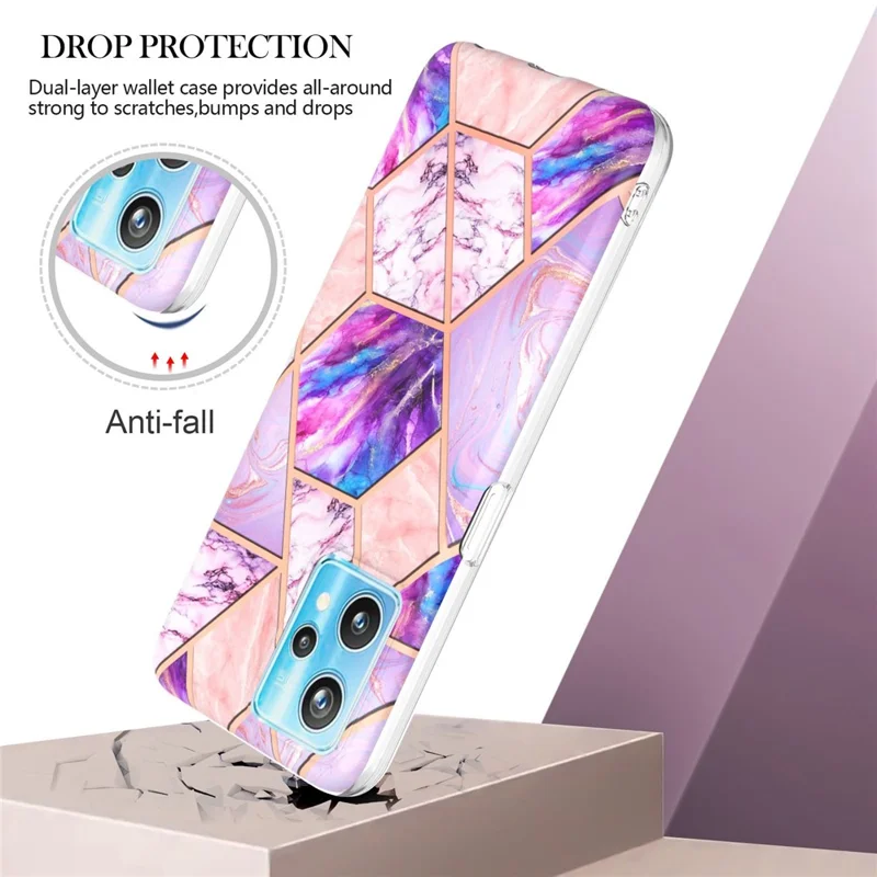 For Realme 9 Pro+ Case Splicing IMD Marble Pattern Electroplated TPU Back Cover - Light Purple