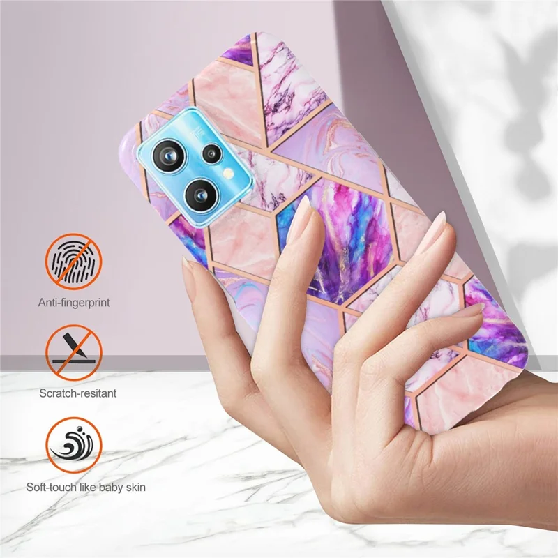 For Realme 9 Pro+ Case Splicing IMD Marble Pattern Electroplated TPU Back Cover - Light Purple