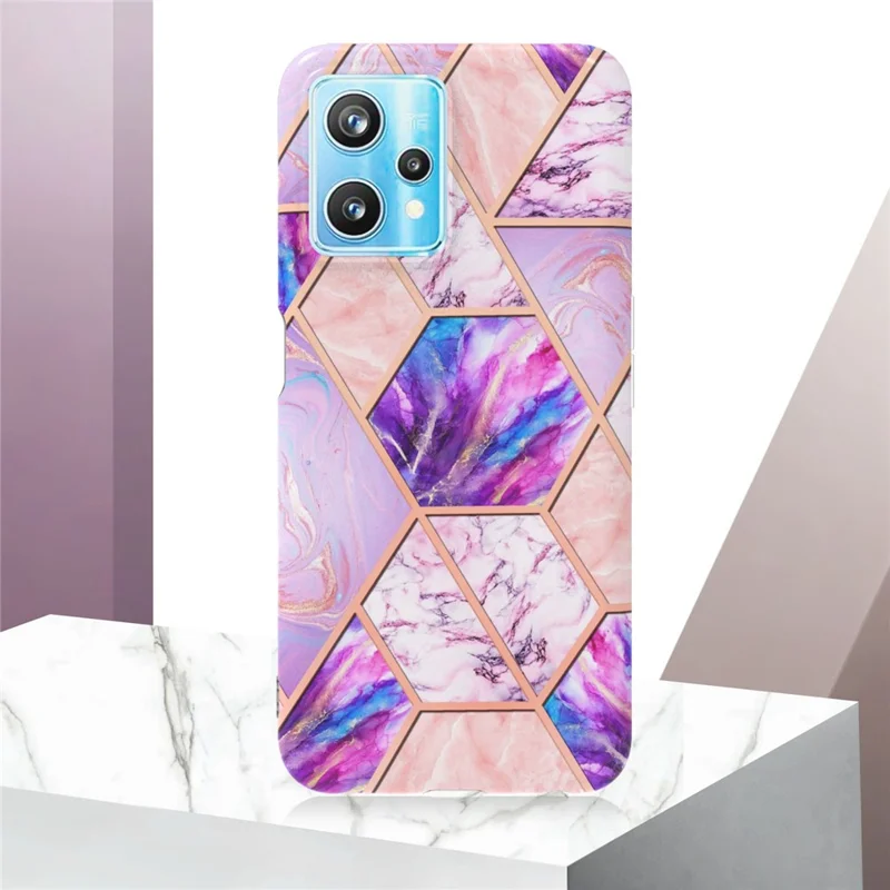 For Realme 9 Pro+ Case Splicing IMD Marble Pattern Electroplated TPU Back Cover - Light Purple