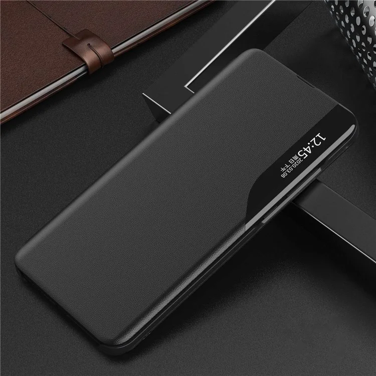 For Oppo Find X5 Leather Flip Phone Case Clear View Window Stand Shockproof Protective Cover - Black