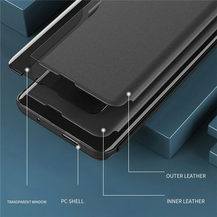 For Oppo Find X5 Leather Flip Phone Case Clear View Window Stand Shockproof Protective Cover - Black