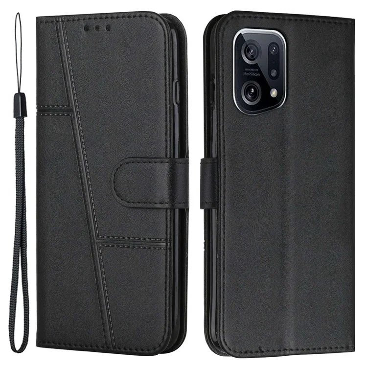 Per Oppo Trova X5 Copertina Per il Portafoglio di Design Per Cuciture PU Peibile Puili Per Visuali - Nero