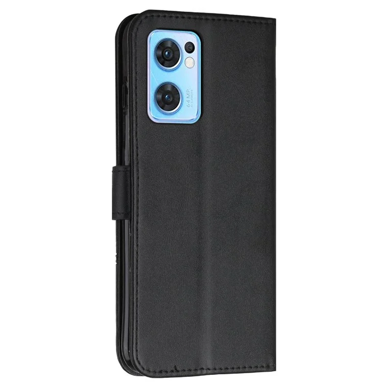 Für Oppo Reno7 5G (global) PU Leder Folio Hülle Stich -design -brieftasche Funktion Folio Schockdelie Vollschutz Abdeckung Mit Riemen - Schwarz