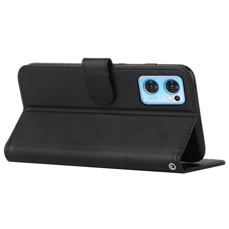Für Oppo Reno7 5G (global) PU Leder Folio Hülle Stich -design -brieftasche Funktion Folio Schockdelie Vollschutz Abdeckung Mit Riemen - Schwarz