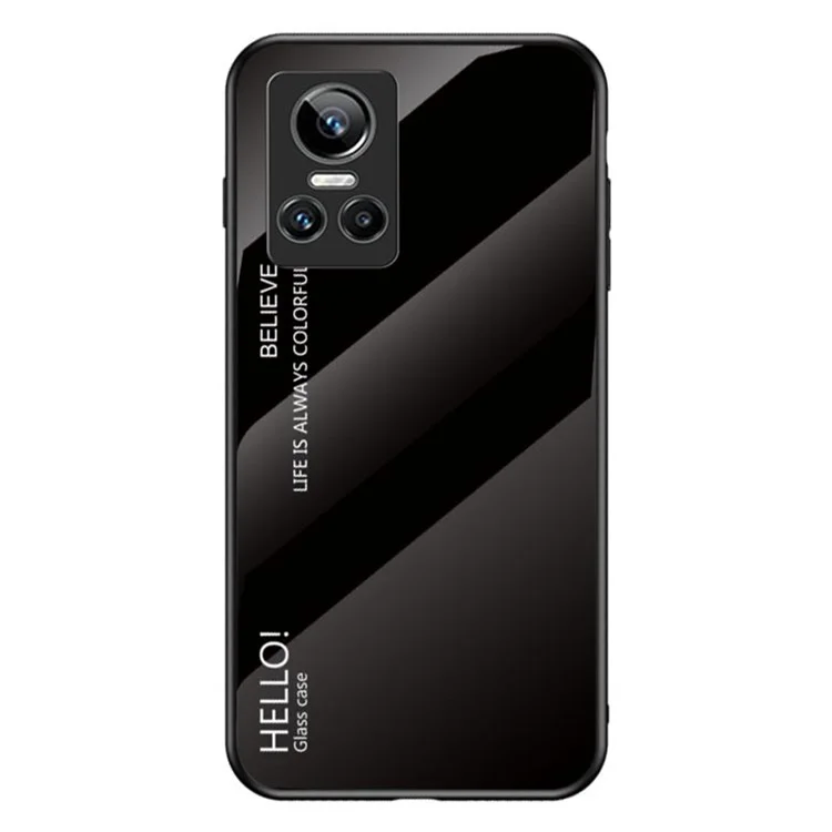 Para Realme GT Neo3 Color Gradient Tempered Glass + PC + TPU Case Stylish Anti-drop Cell Phone Cover - Black