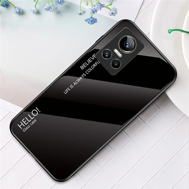 Para Realme GT Neo3 Color Gradient Tempered Glass + PC + TPU Case Stylish Anti-drop Cell Phone Cover - Black