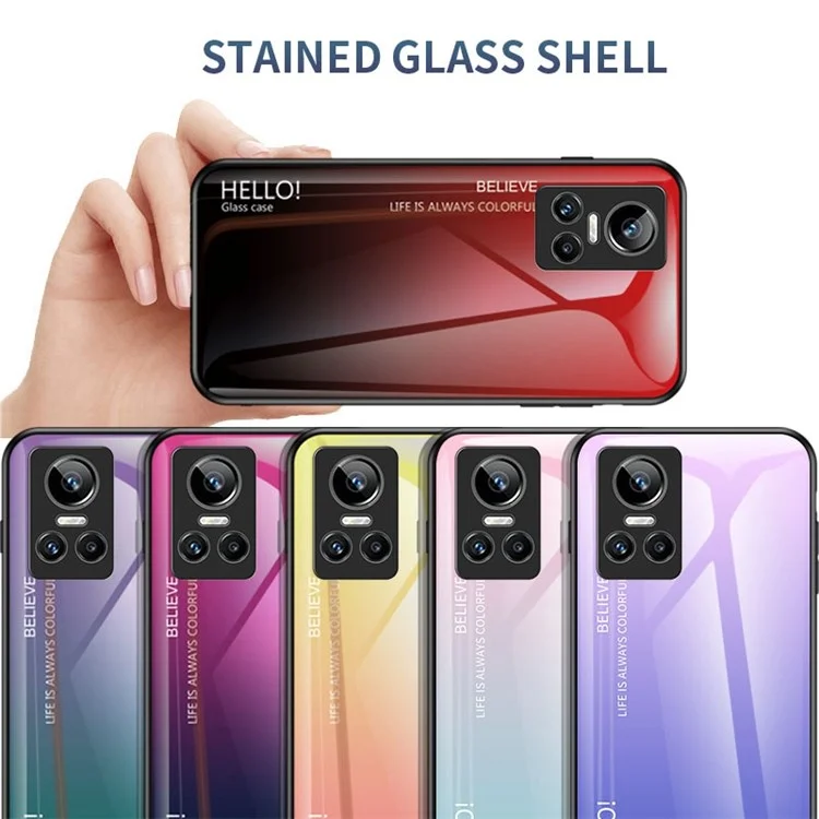 Para Realme GT Neo3 Color Gradient Tempered Glass + PC + TPU Case Stylish Anti-drop Cell Phone Cover - Black