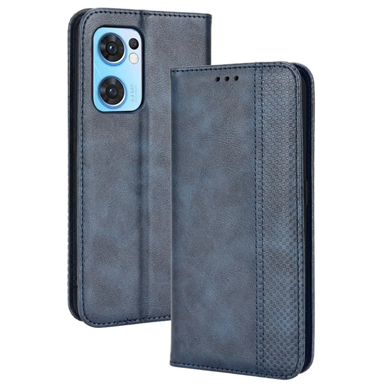 Pour Oppo Reno7 5G (Global)/Find X5 Lite Étui de protection Mosaic Imprinted Retro Leather Magnetic Shell Stand Wallet Cell Phone Cover - Bleu