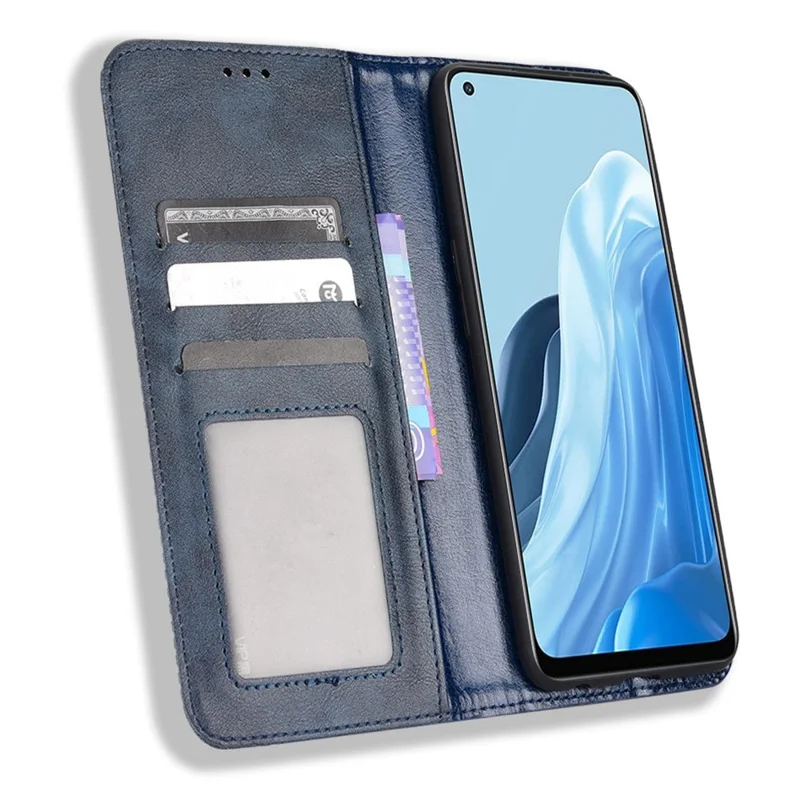 Pour Oppo Reno7 5G (Global)/Find X5 Lite Étui de protection Mosaic Imprinted Retro Leather Magnetic Shell Stand Wallet Cell Phone Cover - Bleu