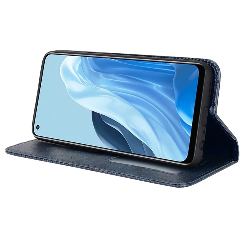 Pour Oppo Reno7 5G (Global)/Find X5 Lite Étui de protection Mosaic Imprinted Retro Leather Magnetic Shell Stand Wallet Cell Phone Cover - Bleu