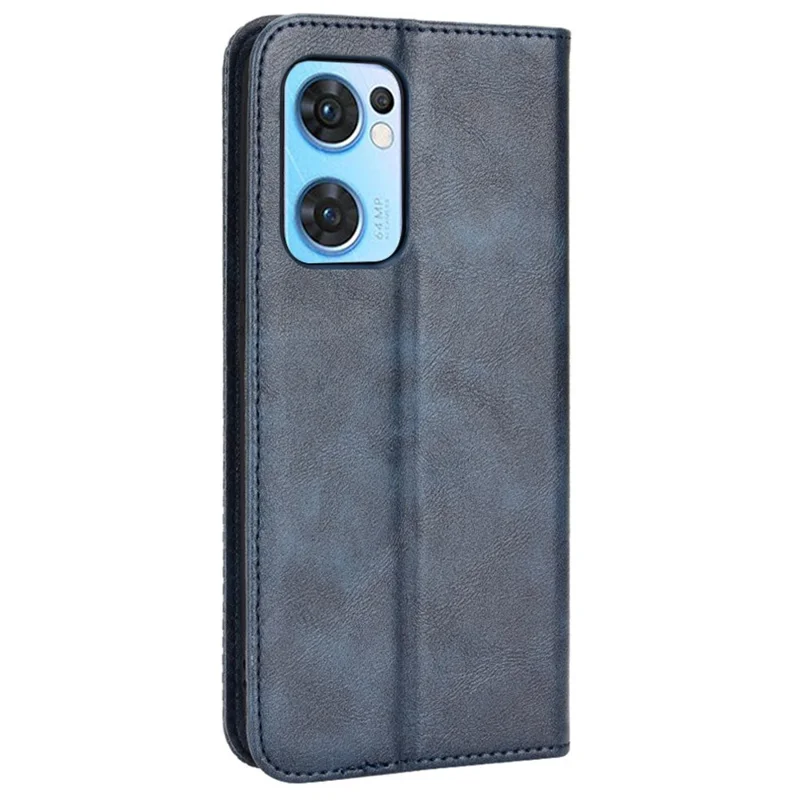 Pour Oppo Reno7 5G (Global)/Find X5 Lite Étui de protection Mosaic Imprinted Retro Leather Magnetic Shell Stand Wallet Cell Phone Cover - Bleu