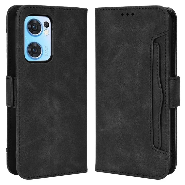 Für Oppo Reno7 5G (Global)/Find X5 Lite Mehrfachkartensteckplätze Smartphone-Hülle Brieftasche Ständer PU-Leder Magnetische Klapp-Handyhülle - Schwarz