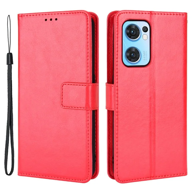 Для Oppo Reno7 5G (Global)/Find X5 Lite Magnetic Closure Chore Case Cute Folio Flip Cover Crazy Horse Texture Shell с Ремешком - Красный