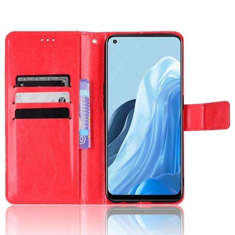 Для Oppo Reno7 5G (Global)/Find X5 Lite Magnetic Closure Chore Case Cute Folio Flip Cover Crazy Horse Texture Shell с Ремешком - Красный