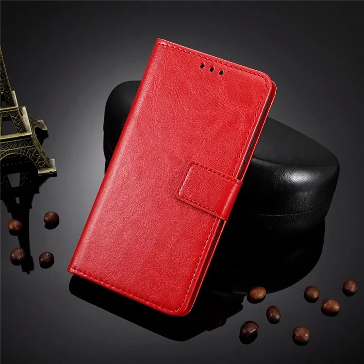 Для Oppo Reno7 5G (Global)/Find X5 Lite Magnetic Closure Chore Case Cute Folio Flip Cover Crazy Horse Texture Shell с Ремешком - Красный