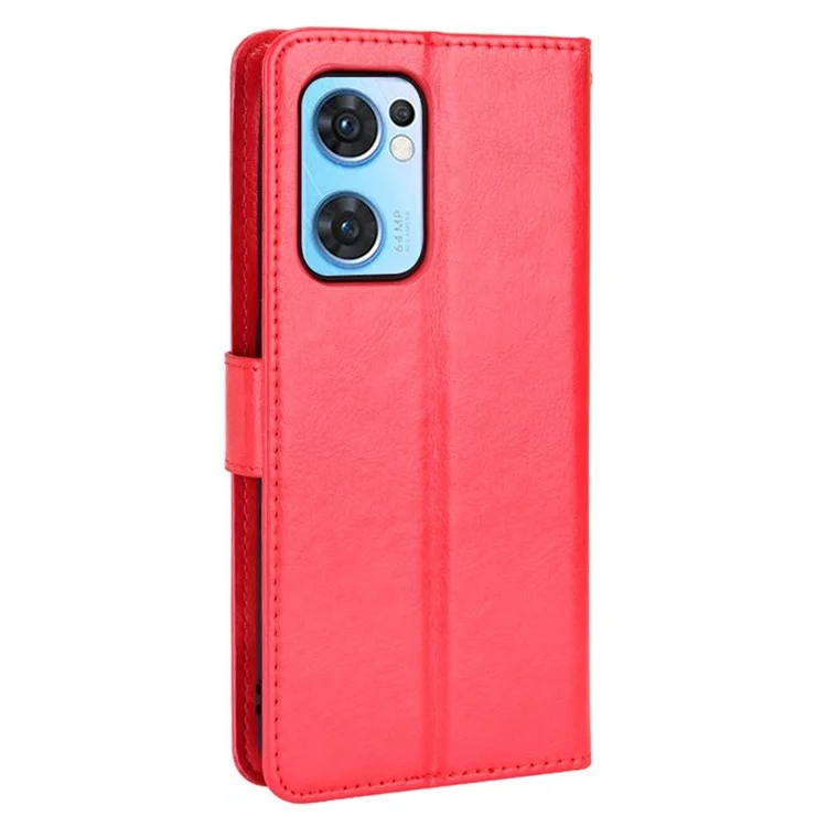 Для Oppo Reno7 5G (Global)/Find X5 Lite Magnetic Closure Chore Case Cute Folio Flip Cover Crazy Horse Texture Shell с Ремешком - Красный