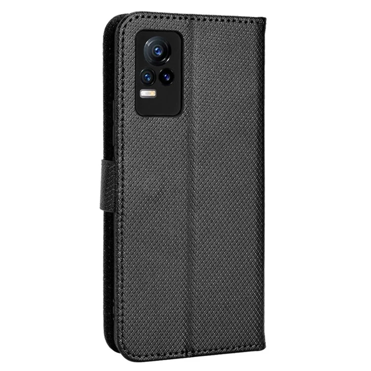 Para Vivo V21e 4G/Y73 Magnetic PU Leather Billet Case de Textura Diamond Stand Protective Tpu Folio Cubierta Con Correa - Negro