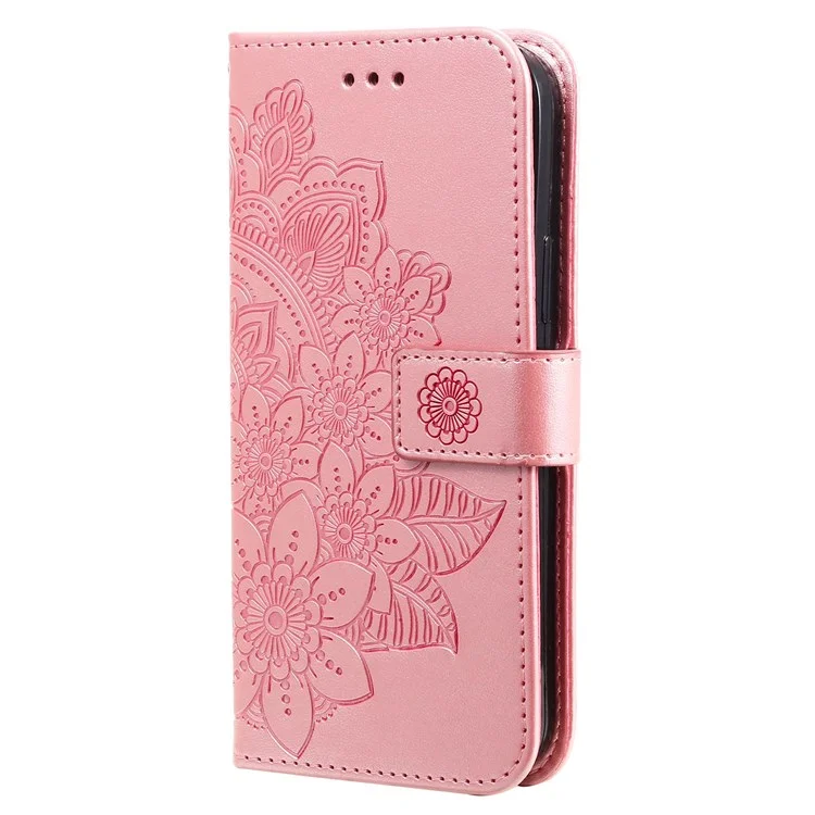 For Oppo Find X5 All-around Protection Strap Design Cover Flower Imprinting Wallet Leather Stand Cell Phone Case - Rose Gold