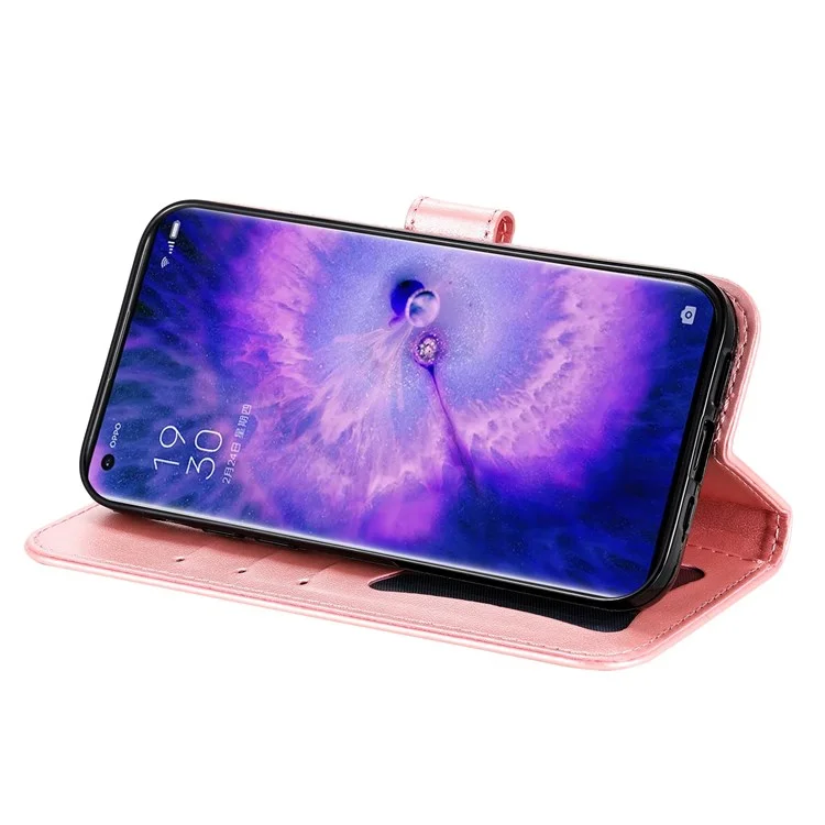 For Oppo Find X5 All-around Protection Strap Design Cover Flower Imprinting Wallet Leather Stand Cell Phone Case - Rose Gold