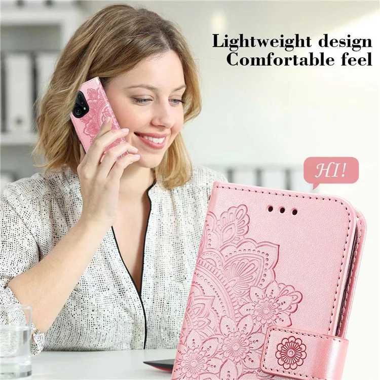 For Oppo Find X5 All-around Protection Strap Design Cover Flower Imprinting Wallet Leather Stand Cell Phone Case - Rose Gold