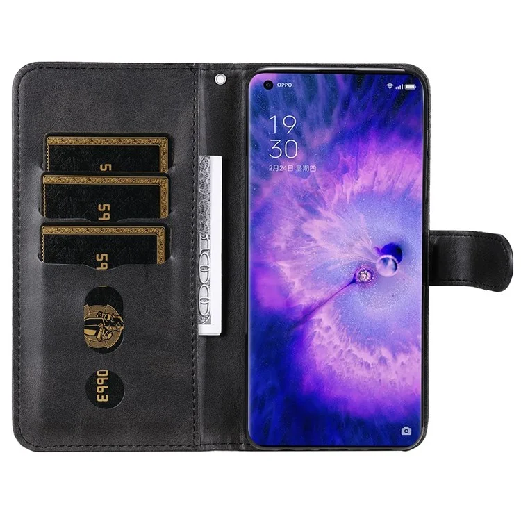 For Oppo Find X5 Magnetic Clasp Zipper Purse PU Leather Wallet Case Inner TPU Shockproof Stand Phone Cover - Black