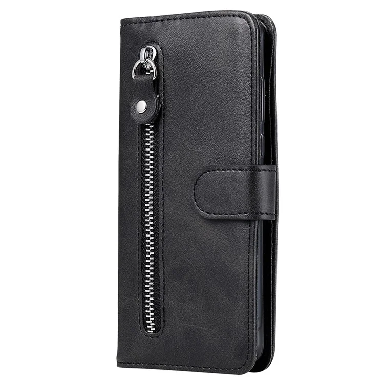 For Oppo Find X5 Magnetic Clasp Zipper Purse PU Leather Wallet Case Inner TPU Shockproof Stand Phone Cover - Black