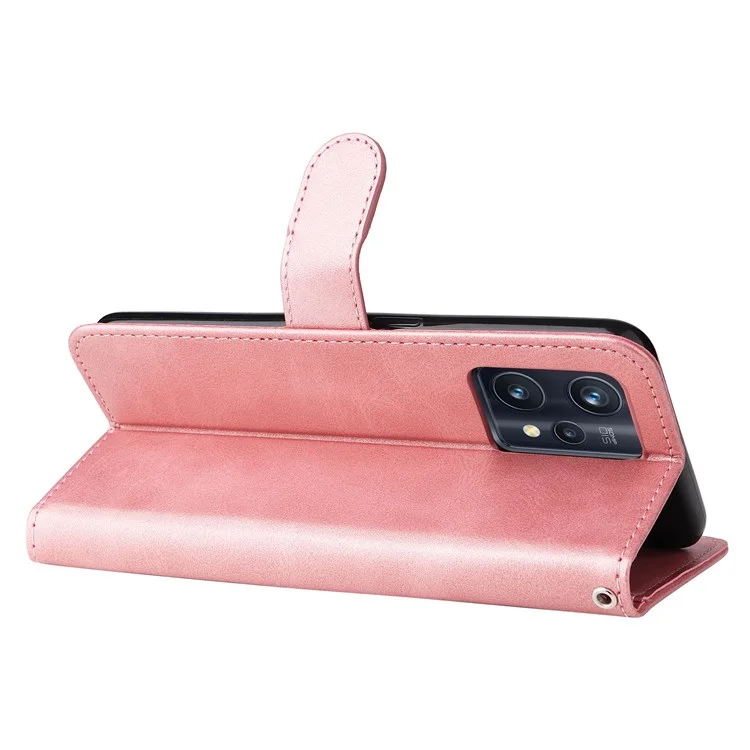 Pour Realme 9 Pro+ Stand Feature PU Leather Case Magnetic Clasp Zipper Pocket Shockproof Flip Wallet Cover - Rose Gold