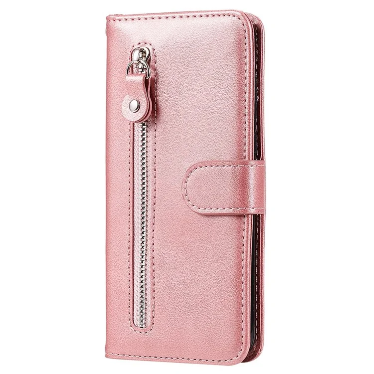 Pour Realme 9 Pro+ Stand Feature PU Leather Case Magnetic Clasp Zipper Pocket Shockproof Flip Wallet Cover - Rose Gold