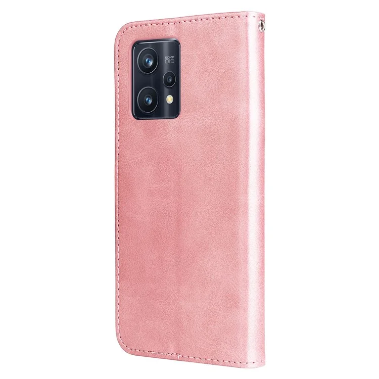 Pour Realme 9 Pro+ Stand Feature PU Leather Case Magnetic Clasp Zipper Pocket Shockproof Flip Wallet Cover - Rose Gold