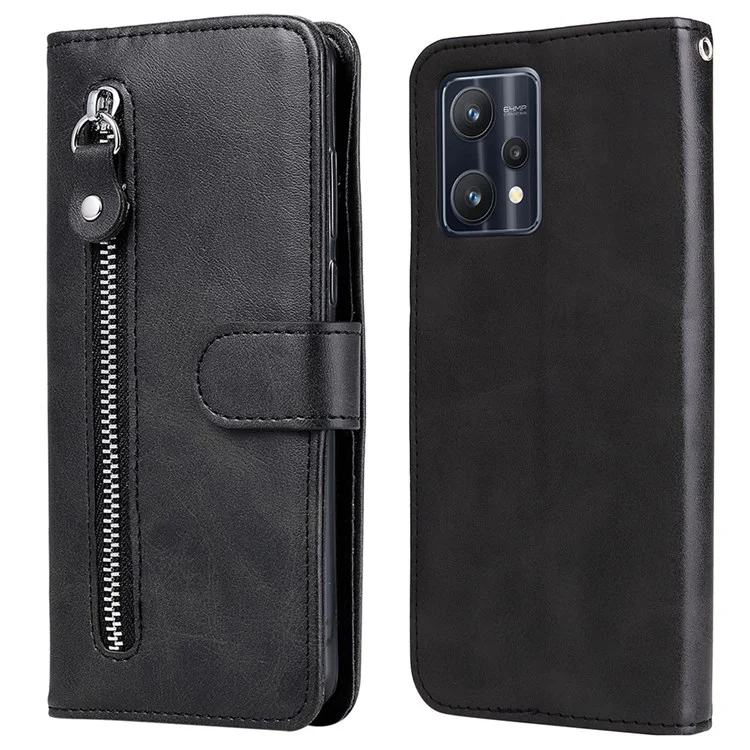 Per Realme 9 Pro/V25 Wallet Case PU in Pelle Magnetica Flip Zipper Coperchio Protettivo Telefono Protettivo - Nero