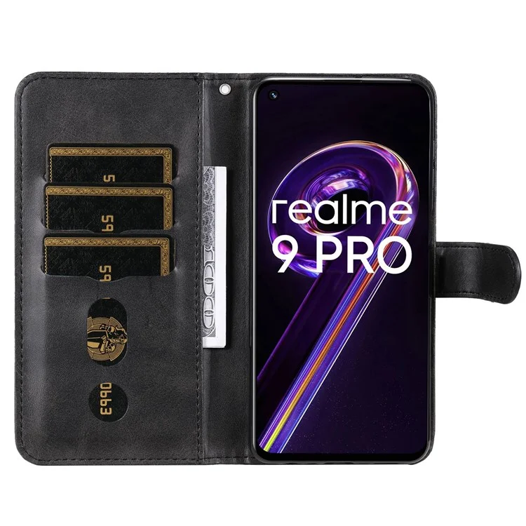 Для Realme 9 Pro 5G / 9 5G / V25 Чехол-бумажник из искусственной кожи, магнитный откидной чехол на молнии с подставкой, защитный чехол для телефона - черный