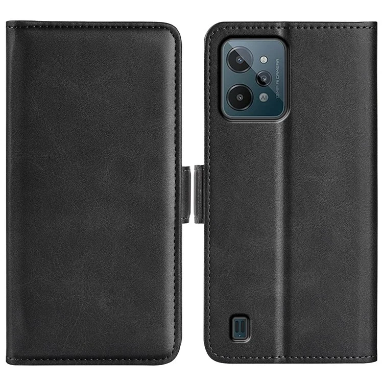 Für Realme C31 4G Textured pu Leder Case Dual Magnetic Clasp Wallet Ständer Schockdelie Telefonhülle - Schwarz