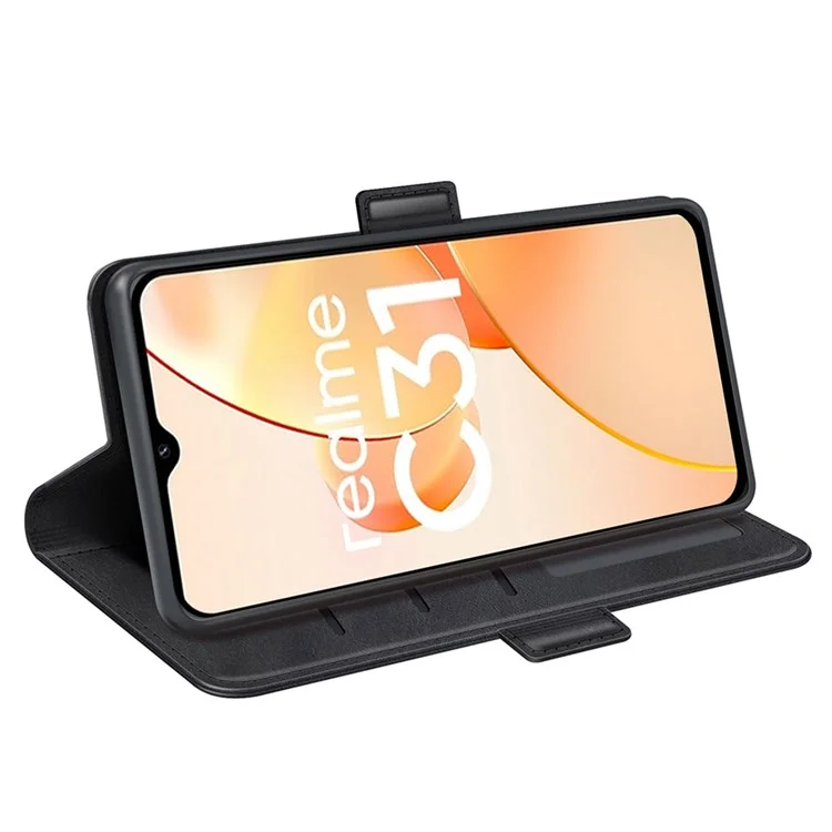 Für Realme C31 4G Textured pu Leder Case Dual Magnetic Clasp Wallet Ständer Schockdelie Telefonhülle - Schwarz