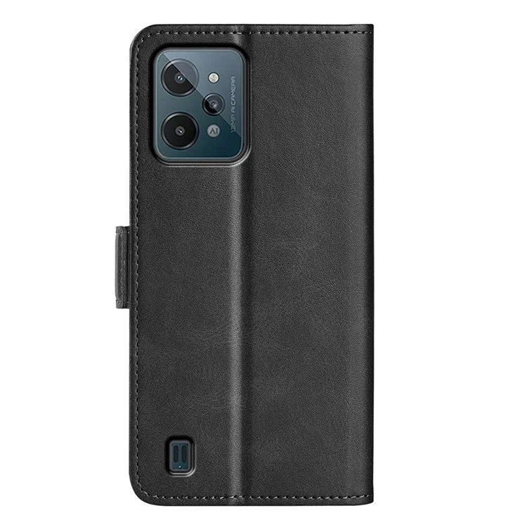 Für Realme C31 4G Textured pu Leder Case Dual Magnetic Clasp Wallet Ständer Schockdelie Telefonhülle - Schwarz