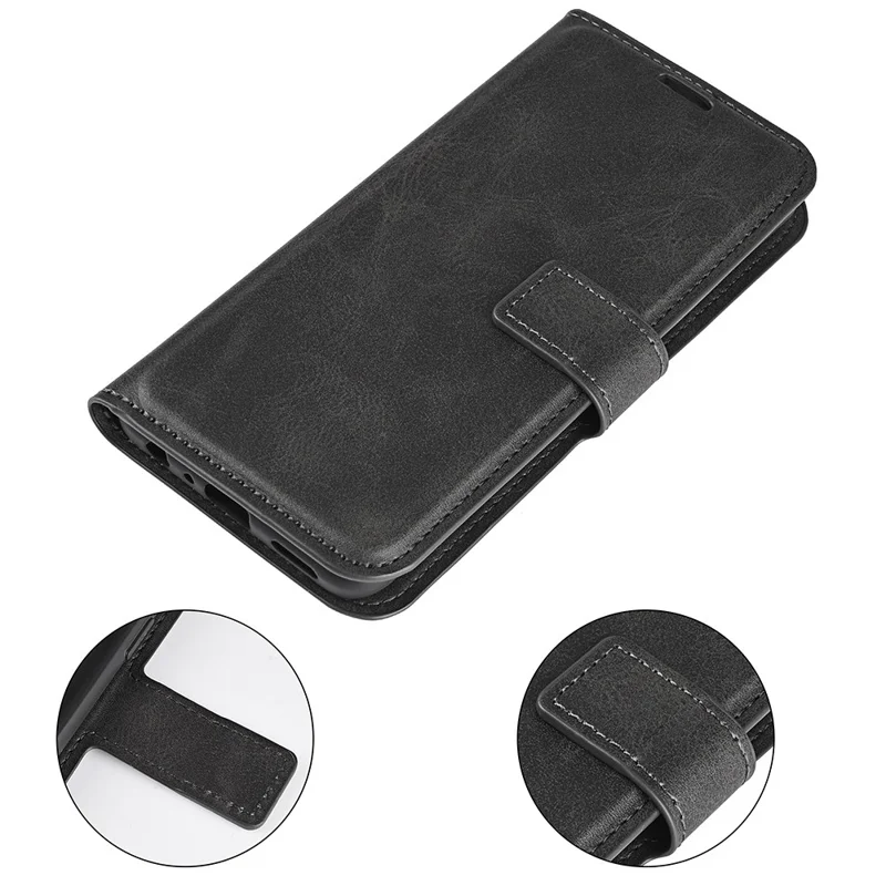 Textured PU Leather Stand Phone Case for Realme C31 4G, Square Magnetic Clasp Wallet Shell - Black