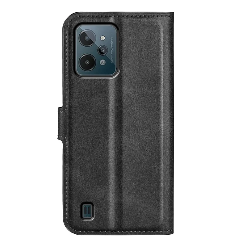 Textured PU Leather Stand Phone Case for Realme C31 4G, Square Magnetic Clasp Wallet Shell - Black