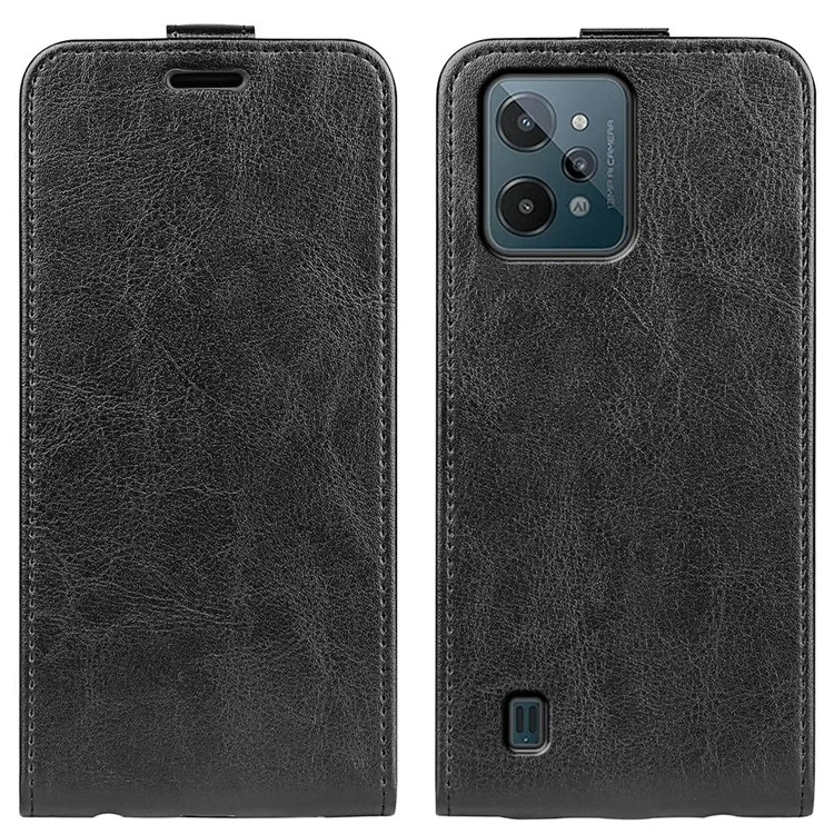 Vertical Flip Leather Cover for Realme C31 4G, Crazy Horse Texture Card Holder Protective Case - Black