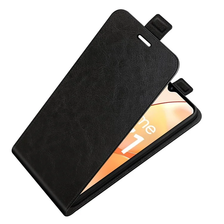 Vertical Flip Leather Cover for Realme C31 4G, Crazy Horse Texture Card Holder Protective Case - Black