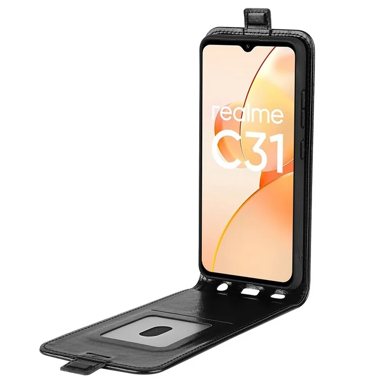 Vertical Flip Leather Cover for Realme C31 4G, Crazy Horse Texture Card Holder Protective Case - Black