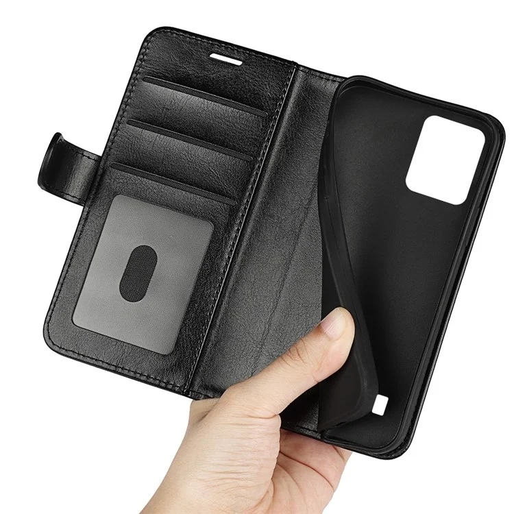 Para Realme C31 4G Crazy Horse Texture Cover Protetor PU Leather + TPU Carteira - Preto