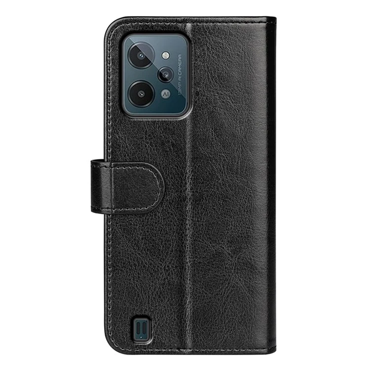 Para Realme C31 4G Crazy Horse Texture Cover Protetor PU Leather + TPU Carteira - Preto