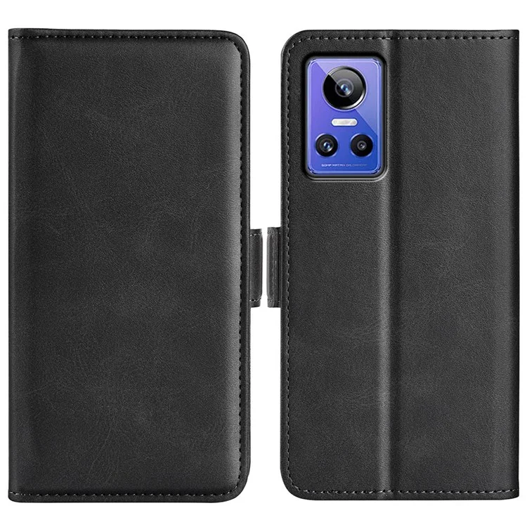 Per Realme GT Neo3 Textured PU Leather Wallet Protective Cover Dual Magnetic Clasp Adjustable Stand Phone Case - Nero