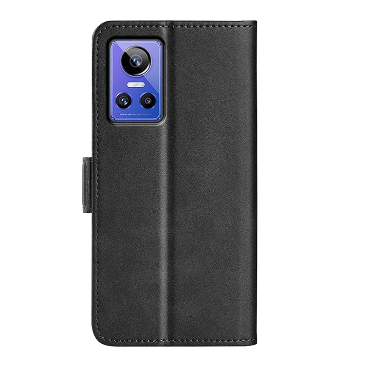 Per Realme GT Neo3 Textured PU Leather Wallet Protective Cover Dual Magnetic Clasp Adjustable Stand Phone Case - Nero