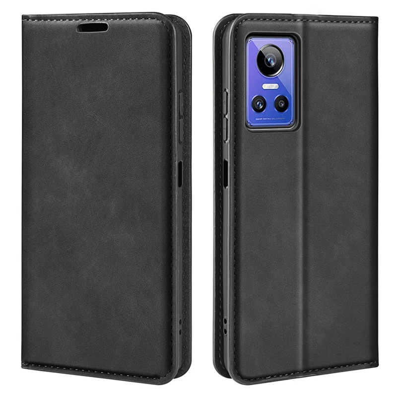 PU Cuero Toque de Piel Case de Teléfono Para Reino gt Neo3, Stand de Billetera Magnética Absorta Automáticamente Con Cáscara - Negro